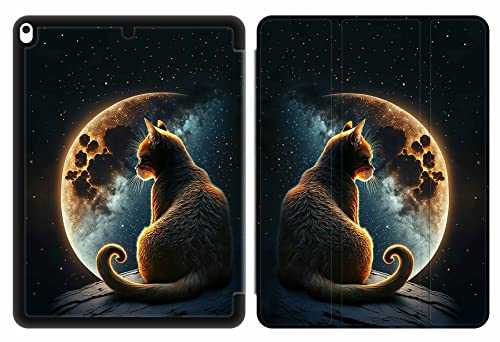 Sunrive Tablet hülle kompatibel mit iPad Air 10,5" (3. Generation 2019) und iPad Pro 10,5" 2017 Cover Case,PU Leder Schutzhülle Trifold Ständer Schutzhülle mit Stifthalter-Mond,Sterne,Katze, von Sunrive