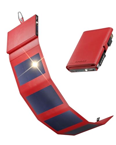 Sunslice I Photon Solar Power Bank mit SunPower Technologie, Handy Ladegerät im Taschenformat, ideal beim Camping oder Wandern, Mobile Solar Charger kompatibel mit Allen Smartphone-Marken, rot von Sunslice