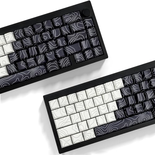 Sunzit Custom Keycaps, Weiße & Schwarz Topographische 131 Tasten PBT Cherry Profil Dye Sublimation Shine Through Side Printed Keycaps für ISO/ANSI UK Layout Mechanische Gaming Tastatur (Weiß&Schwarz) von Sunzit