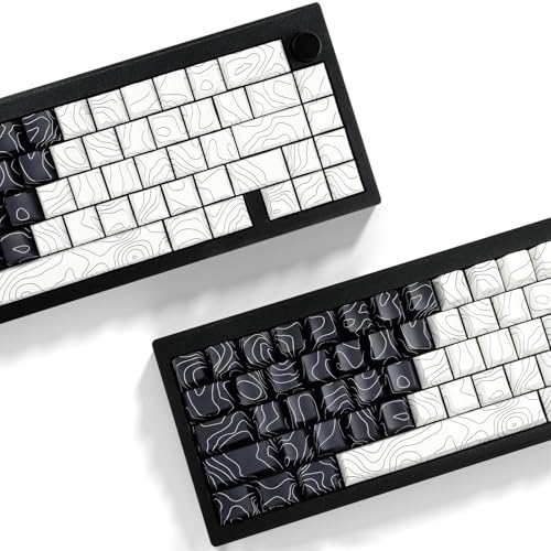 Sunzit PBT Keycaps, Schwarz&Weiß Topographische 131 Tasten Custom Cherry Profil Dye Sublimation Shine Through Side Print Tastenkappen für ISO/ANSI UK Layout Mechanische Gaming Tastatur(Schwarz&Weiß) von Sunzit