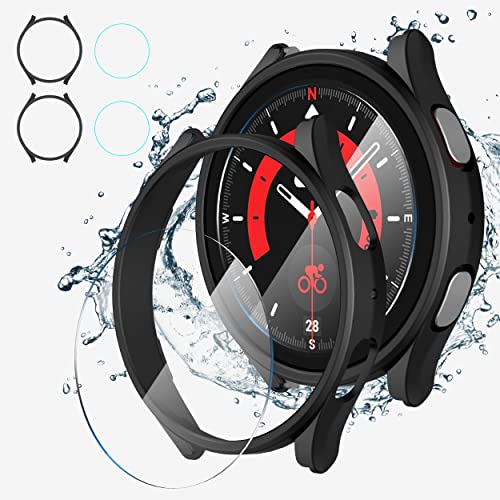 Diruite für Samsung Galaxy Watch 5 Pro 45mm Schutzfolie+Schutzhülle,Härte PC Schutz Case für Samsung Galaxy Watch 5 Pro 45mm Hülle*2+Glas Schutzfolie*2[Anti-Scratch] von Suoman