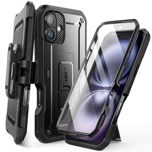 SupCase für iPhone 16 Hülle 6.1” Outdoor Handyhülle 360 Grad Case Bumper Schutzhülle Cover [Unicorn Beetle Pro] mit Displayschutz, Ständer und Gürtelclip für iPhone 16 2024 (Schwarz) von SupCase