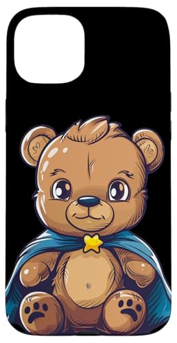 Hülle für iPhone 15 Plus Kleinkind Superhelden Teddy mit Umhang Kostüm von Superhero Teddy Bear Outfit