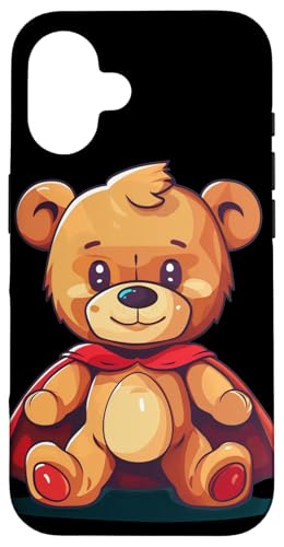 Hülle für iPhone 16 Lustiger Haarschnitt-Teddy mit Superhelden-Kostüm und Umhang von Superhero Teddy Bear Outfit