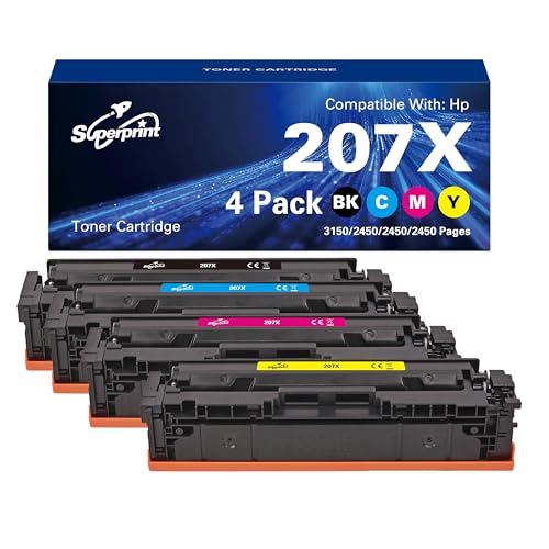 Superprint 207X Tonerkartusche Multipack (Mit Chip) Ersatz für HP Color Laserjet Pro M255dw MFP M282nw M283cdw M283fdw W2210X W2211X W2213X W2212X 207A Toner (Groß, 4er-Pack) von Superprint