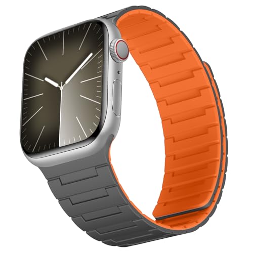 Suphart Starke Magnetische Armband Kompatibel mit Apple Watch Armband 49mm 45mm 44mm 42mm 41mm 40mm 38mm, Silikon Ersatzband für iWatch Ultra 2 SE Serie 9 8 7 6 5 4（41/40/38, Grau-Orange） von Suphart