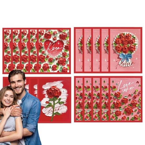 Suphyee Valentinstag-Grußkarten-Set,Romantisches Valentinstag-Grußkarten-Set - Blumenladen-Blumenstrauß-Grußkarte zum Valentinstag - Valentinstag-Grußkarten für Ehefrau, Freundin, Freunde von Suphyee