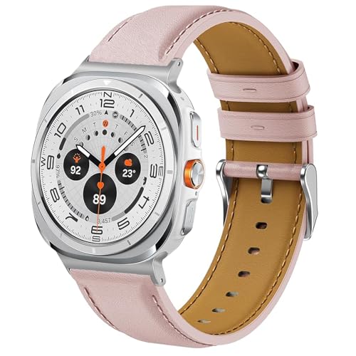 Supore Leder Armband für Samsung Galaxy Watch Ultra 47mm Hochwertiges Leder Ersatzarmbänder für Damen Herren Lederarmband Ersatzarmband für Galaxy Watch7 Ultra (Rosa) von Supore