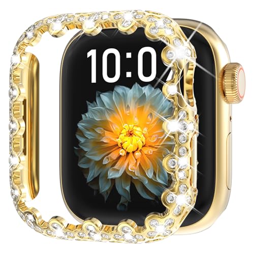 Surace Bling Bumper Case Kompatibel mit Apple Watch Series 10 46mm, Vierblättriges Kleeblatt Kristall Diamant Schutzhülle Gesichtsabdeckung für Frauen, Harter PC Rahmenschutz für Apple Watch Hülle von Surace