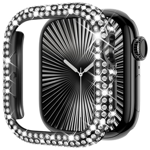 Surace Bling Bumper Case Kompatibel mit Apple Watch Series 10 46mm Hülle, Kristall Diamant Strass Schutzhülle Face Cover für iWatch 10 46mm, Schwarz von Surace