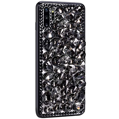 Surakey Glitzer Silikon Hülle kompatibel mit Samsung Galaxy Note 10 Plus Hülle Glänzend Bling Schutzhülle 3D Diamant Strass TPU Silikon Bumper Handyhülle Tasche Case für Galaxy Note 10 Plus,Schwarz von Surakey