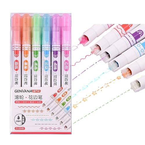 Surakey Kurven Textmarker,Markierungsstifte, 6 Stücke Pastell-Textmarker Highlighter Stifte, 6 Kurvenformen Spitzen Textmarker Pastell Set Kreatives Geschenk für Schulen, Büros, Studenten von Surakey