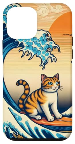 Hülle für iPhone 12 mini Surfing Cat Hokusai Great Wave Off Kanagawa Japanische Kunst von Surfing Cat Hokusai Great Wave Off Kanagawa Japan