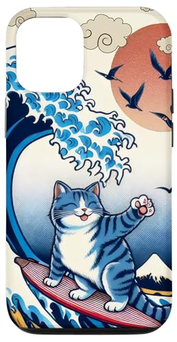 Hülle für iPhone 14 Pro Surfing Cat Hokusai Great Wave Off Kanagawa Japanese Retro von Surfing Cat Hokusai Great Wave Off Kanagawa Japan