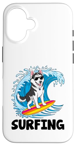 A Husky Surfing Surfer Sea Wave Paddel Hülle für iPhone 16 von Surfing Gifts for Waves Surfer