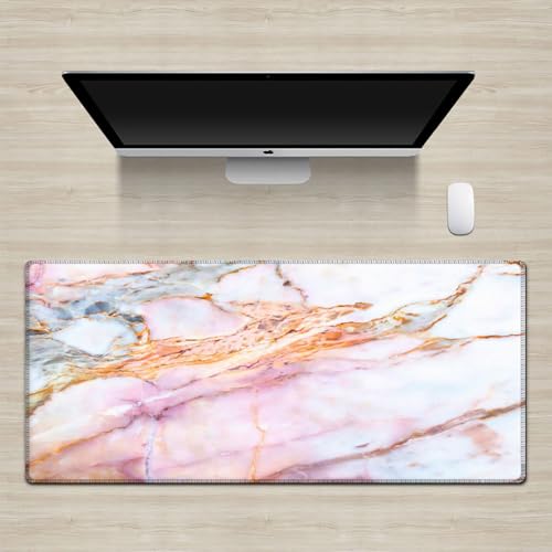 Surwin 3D Marmor Gaming Mauspad Groß Multifunktionales Office Mousepad, Mauspad Laptop Schreibunterlage, Mauspads für Kabellose Maus Computerbüro (400x900mm,Hellrosa) von Surwin