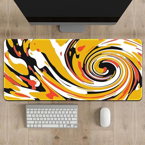 Surwin Gaming Mauspad Groß, Multifunktionales Office Mousepad mit Genähten Kanten Abstrakte-Wirbel Gestaltung Laptop Schreibunterlage Mauspads für Computerbüro (Gelb Schwarz,1000x500x3mm) von Surwin