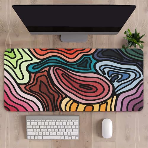 Surwin Gaming Mauspad Groß Multifunktionales Office Mousepad, Mauspad mit Verdrehte Farbige Linien Motiv, Laptop Schreibunterlage,Mauspads für kabellose Maus, Computerbüro (90x40cm,Bunt E) von Surwin