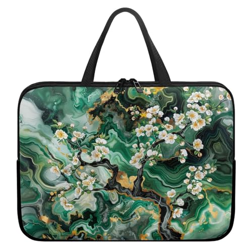 Surwin Laptophülle mit Griff, 3D Marmor Stil Laptop Hülle Tasche Wasserdicht Laptop Hüllen Laptoptasche mit Reißverschluss, Stoßfest Langlebig Notebook Sleeve (13 Zoll,Weiß Blume) von Surwin