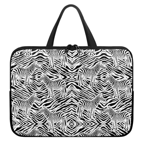 Surwin Laptophülle mit Griff, 3D Zebra Muster Laptop Hülle Tasche Wasserdicht Laptop Hüllen Laptoptasche mit Reißverschluss, Stoßfest Langlebig Notebook Sleeve (10 zoll,Schwarz Zebra) von Surwin