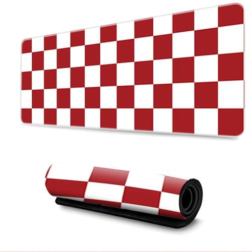 Surwin Mauspad Groß, Checkerboard Stil Mouse Pad Gaming Office Mousepad Mauspads Gaming Mat Pad Dicke 3mm rutschfest Desk Mat - Verbessert Präzision und Geschwindigkeit (300x800mm,Weinrot) von Surwin