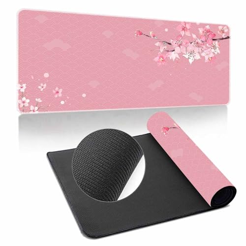 Surwin Mauspad Groß, Kirschblüten Drucken Mouse Pad Gaming Office Mousepad Mauspads Gaming Mat Pad Dicke 3mm Desk Mat - Verbessert Präzision und Geschwindigkeit (Rosa,500x1000mm) von Surwin