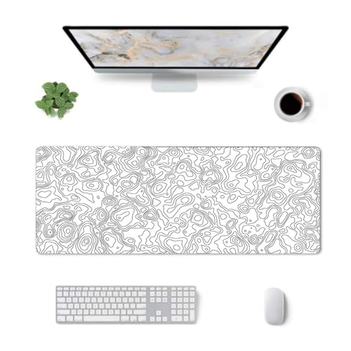 Surwin Mauspad Groß, Welle Linie Einfach Stil Mouse Pad Gaming Office Mousepad Mauspads Gaming Mat Pad rutschfest Desk Mat - Verbessert Präzision und Geschwindigkeit (Weiß,400x900mm) von Surwin