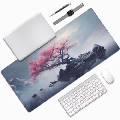 Landschaft Mauspad XXL Mauspad 1000x500 mm Schreibtischunterlage, Wasserdicht Mauspad Rosa Baum Mousepad XXL, Gaming Mauspad Groß Rutschfeste Unterseite, für Gaming Zubehör Zimmer Deko Geschenk -MU757 von Suuiizaa