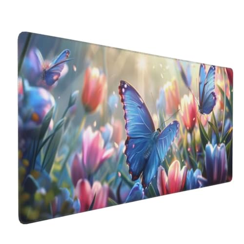 Schmetterling Blau Mauspad XXL Mauspad 1000x600x3mm Schreibtischunterlage, Wasserdicht Mauspad anime Mousepad XXL, Mauspad Groß Verbessert Präzision und Geschwindigkeit, für Zubehör Zimmer Deko von Suuiizaa