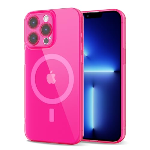 Svanove für iPhone 13 Pro Max Hülle mit Magsafe, Durchsichtig Magnetisch Kameraschutz Handyhülle, Dünn Farbig Silikon Schutzhülle Slim Stoßfest Weich Transparent Mag Schutz Clear Case, Neon Pink von Svanove