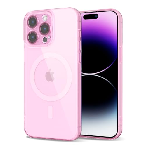 Svanove für iPhone 14 Pro Max Hülle mit Magsafe, Durchsichtig Magnetisch Kameraschutz Handyhülle, Dünn Farbig Silikon Schutzhülle Slim Stoßfest Weich Transparent Mag Schutz Clear Case, Klar Rosa von Svanove