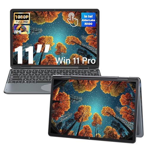 Svikou 27,9 cm (11 Zoll) FHD 2-in-1-Touchscreen-Laptop für Unternehmen und Studenten, in tel N100 CPU, 16G DDR4 RAM, 512G SSD,FHD 1920 x 1200 IPS, Win 11 Pro PC, Fingerabdruck, Tastatur mit von Svikou