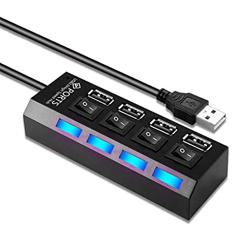 USB-2.0-Hub mit 4 Anschlüssen, kein Treiber erforderlich, USB-Erweiterung mit Schaltern, Netzadapter, Splitter, Computerzubehör von Sweeaau