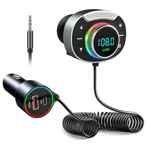 Bluetooth 5.3 Adapter Auto, FM Transmitter Bluetooth mit PD 36W & QC3.0 18W Schnelles Autoladegerät, Bluetooth Adapter Auto Unterstützt Freisprechen Hi-Fi Bass Boost und TF Karte von Sweetone