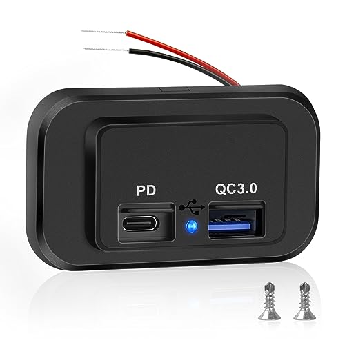 Sweetone USB Steckdose 12V Wohnmobil, QC3.0 USB A & USB C 12V Auto Ladegerät Handy Schnellladegerät Wasserdicht mit LED für 12V-24V Wohnmobil KFZ Motorräder, LKWs von Sweetone