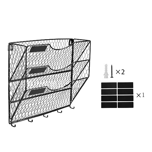 Swiixxer 3-Stöckiger Datei-Organizer Aus Metallgeflecht, Wandhalterung mit Haken, Brief, Dokument, Zeitschrift, Büro, Sortierbehälter von Swiixxer