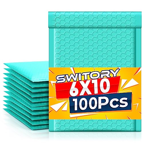 Switory 100 Stück Poly Bubble Mailer A5 15,3 cm x 26,9 cm Gepolsterte Umschläge Bubble Lined Poly Mailer Self Seal Teal für die Verpackung (Blaugrün) von Switory