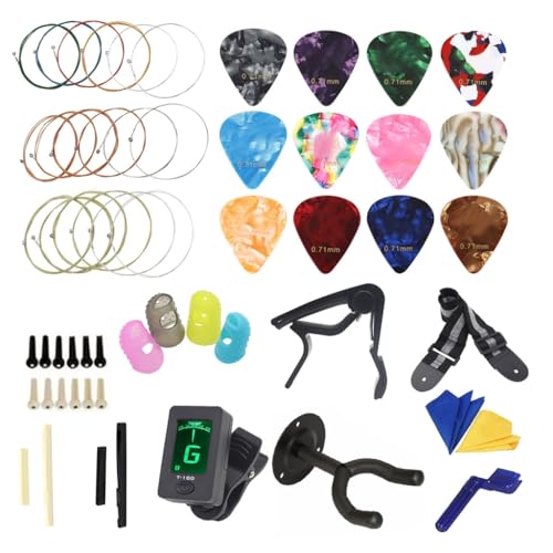 Sxett Professionelles Gitarrenzubehör Gitarrenwerkzeug Set inklusive Gitarrenplektren Kapodaster Stimmgerät Saitenkurbel Stegstifte Fingerplektren von Sxett