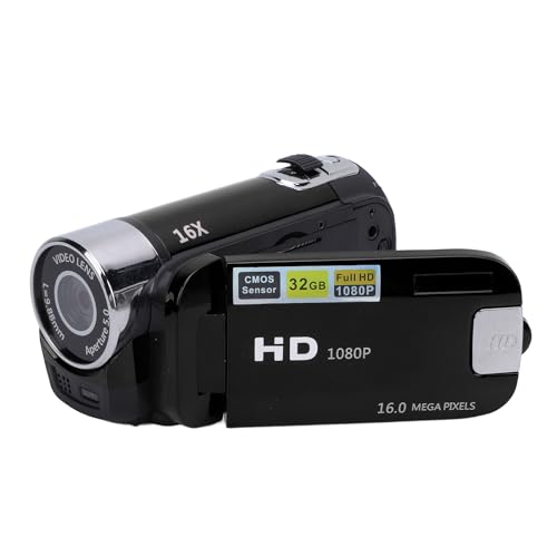 1080P Digitalkamera, 16 facher Zoom Video Camcorder, Verwacklungsfrei, mit 2,4 Zoll Farbbildschirm, Tragbare 16 MP USB Kamera mit Fülllicht für Reisen, Wachstumsaufnahmen (Black) von Sxhlseller