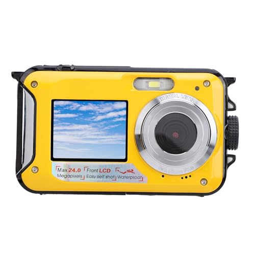 2,7K Unterwasserkamera, 16 facher Zoom, Digitale Action Kamera, Autofokus mit Zwei Bildschirmen, Tragbarer 48 MP Camcorder, Wasserdicht, Zum Schnorcheln und Tauchen (Yellow) von Sxhlseller