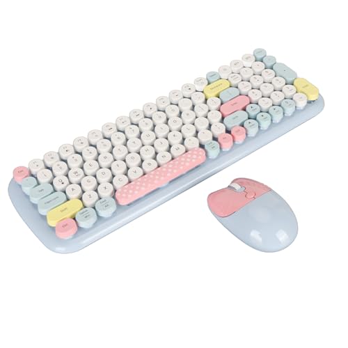 Kabellose Maus-Tastatur-Kombination, Kabelloses Tastatur-Set, Abnehmbare Tastenkappen, Bunt, Niedliche Maus-Tastatur in Voller Größe für PC, Laptop, Desktop-Computer (Blue) von Sxhlseller