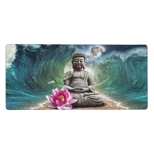 Gaming Mauspad XXL 1200 x 600 mm, Blume Mousepad Zen Desk Mat mit Vernähte Kanten, WassXerdicht Anti-Rutsch Tastatur Unterlage, Verbessert Präzision und Geschwindigkei Mauspads für Gamer -Y407 von Syiboo