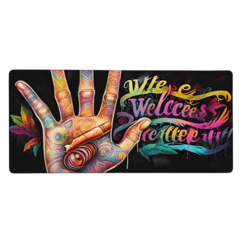 Mousepad Abstrakt Schreibtischunterlage Hand Mauspad XXL 900 x 300 x 3 mm, WassXerdicht Mousepad Gaming Zubehör, Anti-Rutsch Desk Mat mit Genähte Kanten,Mauspads for Büro Deko,Geschenke für Frauen-Y48 von Syiboo