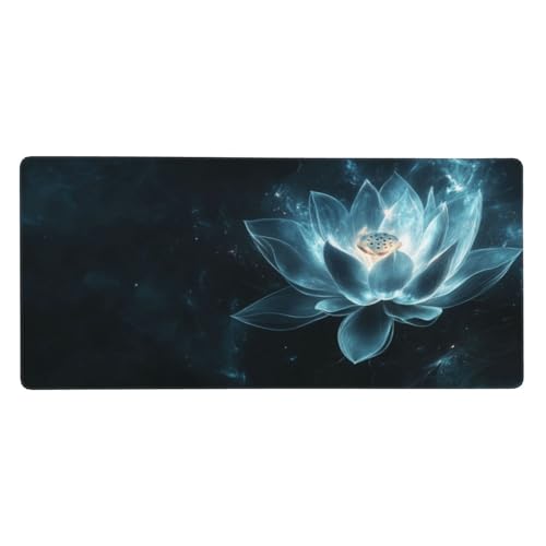 Mousepad Blau Schreibtischunterlage Lotus Mauspad XXL 1200 x 600 x 3 mm, WassXerdicht Mousepad Gaming Zubehör, Anti-Rutsch Desk Mat mit Genähte Kanten,Mauspads for Büro Deko,Geschenke für Frauen-Y780 von Syiboo