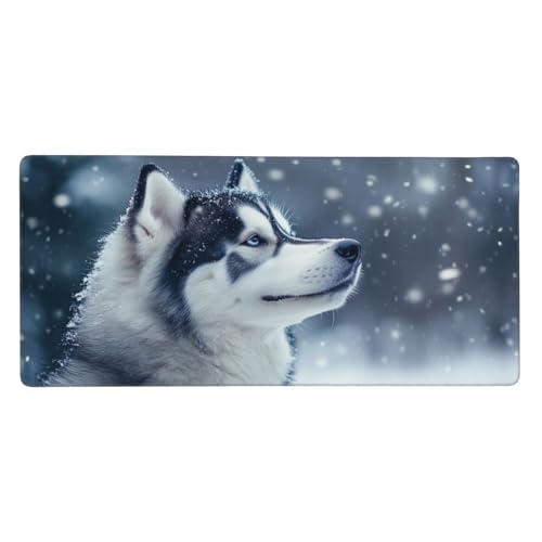 Mousepad Hund Schreibtischunterlage Schnee Mauspad XXL 1200 x 600 x 3 mm, WassXerdicht Mousepad Gaming Zubehör, Anti-Rutsch Desk Mat mit Genähte Kanten,Mauspads for Büro Deko,Geschenke für Frauen-Y252 von Syiboo