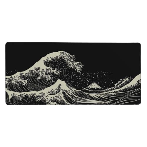 Mousepad Japan Schreibtischunterlage Wellen Mauspad XXL 1200 x 600 x 3 mm, WassXerdicht Mousepad Gaming Zubehör,Anti-Rutsch Desk Mat mit Genähte Kanten,Mauspads for Büro Deko,Geschenke für Frauen-Y759 von Syiboo