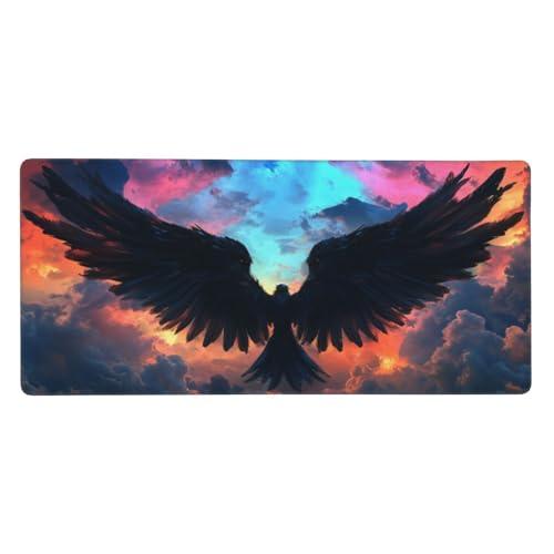 Mousepad Schwarz Schreibtischunterlage Adler Mauspad XXL 1200 x 600 x 3 mm, WassXerdicht Mousepad Gaming Zubehör,Anti-Rutsch Desk Mat mit Genähte Kanten, Mauspads Büro Deko, Geschenke für Frauen-Y348 von Syiboo