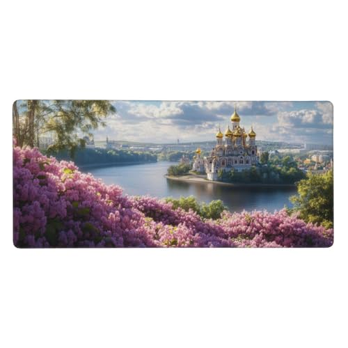 Rosa Mauspad XXL 1200 x 600 mm, Schreibtischunterlage Schloss Mousepad mit Rutschfeste Gummibasis, Vernähte Kanten Wetterfest Desk Mat, Großer Erweiterter Schreibtisch Schutz für Home Office Deko-Y334 von Syiboo