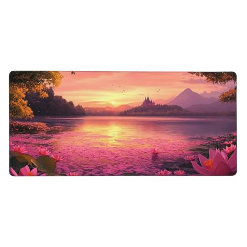 Rosa Mauspad XXL 1200 x 600 mm, Schreibtischunterlage See Mousepad mit rutschfeste Gummibasis, Vernähte Kanten Wetterfest Desk Mat, Großer Erweiterter Schreibtisch Schutz für Home Office Deko -Y670 von Syiboo