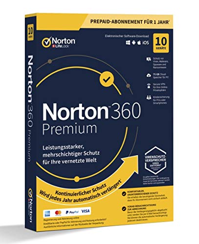 Norton 360 Premium - 75 GB Cloud-Speicher - 10 Geräte, 1 Jahr - ESD-Download ESD von Symantec